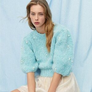 Aritzia Le Fou Wilfred Lindy Pearl Embellished Sweater Size XS NWOT